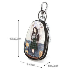 Women's Painted PU Leather Key Wallet with Keychain Pouch