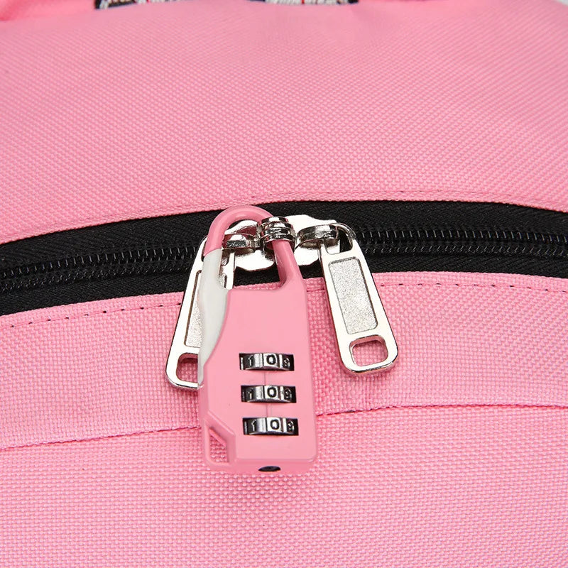 Pink Canvas Backpack Women School Bags Rucksack Large Capacity Bookbags