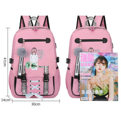 Pink Canvas Backpack Women School Bags Rucksack Large Capacity Bookbags
