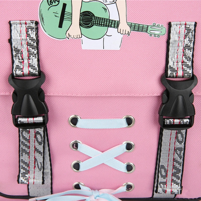 Pink Canvas Backpack Women School Bags Rucksack Large Capacity Bookbags