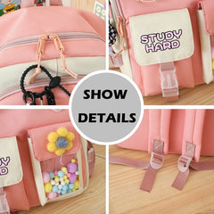 5-Piece Women Backpack School Bag Girls Large Capacity Knapsack