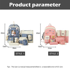 5 Piece Women Backpack School Bag Girls Large Capacity