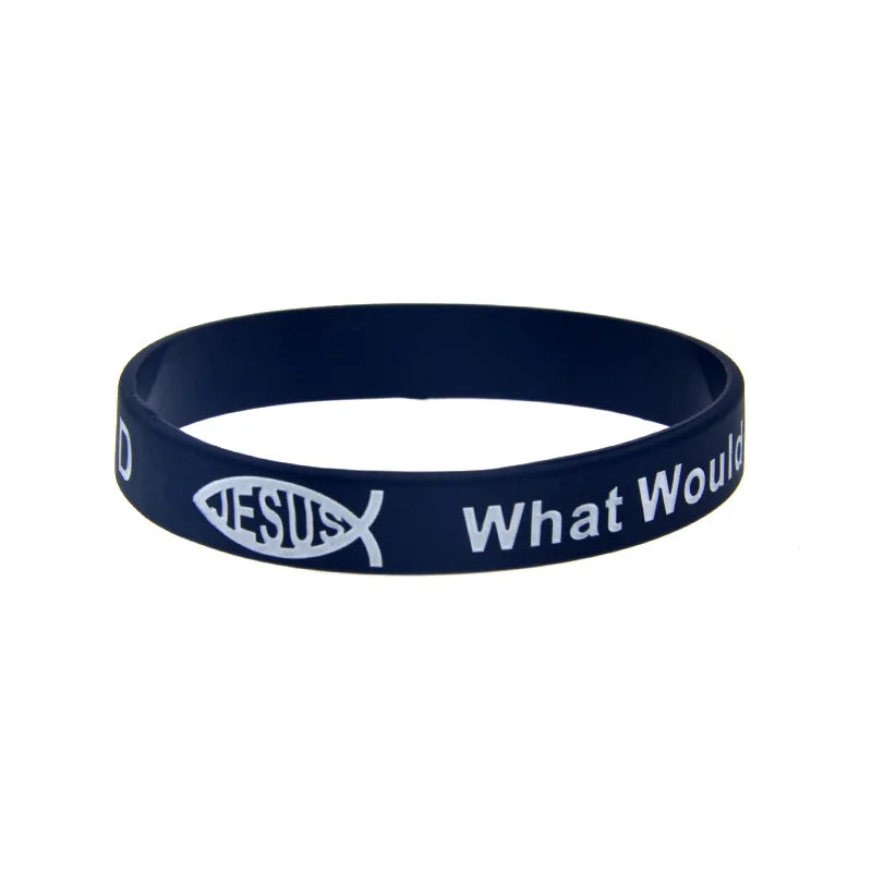 50 PCS WWJD Silicone Wristband 1/2 Inch Wide Adult Size 4 Colors