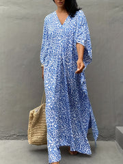  Leopard Print V Neck Maxi Beach Cover Up