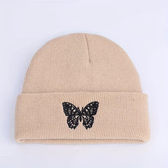 Butterfly Embroidery Beanie Unisex Warm Elastic Skull Cap