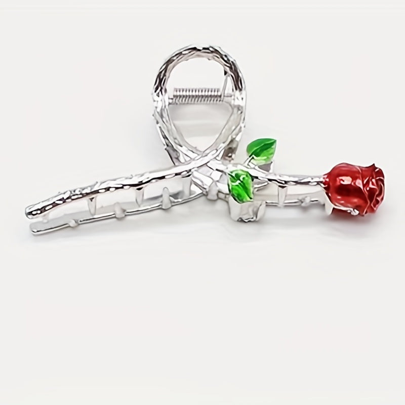 4pcs Rose Flower Hair Claw Metal Ponytail Holder Hair Clip Hair Accessories
