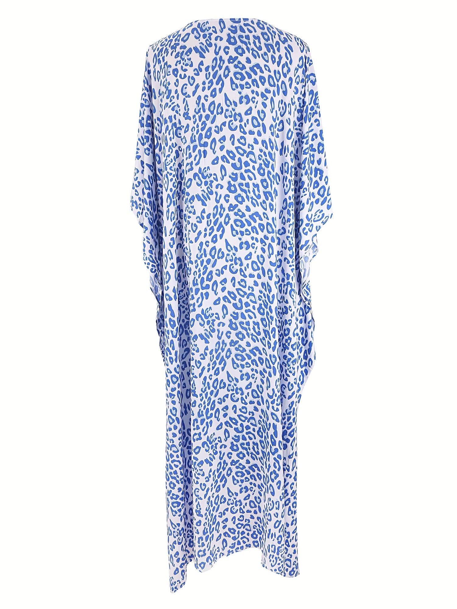  Leopard Print V Neck Maxi Beach Cover Up