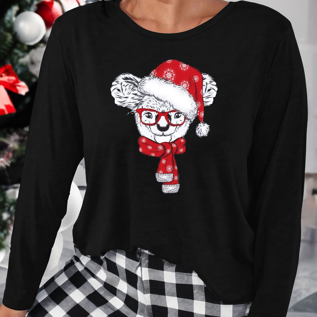  Christmas Lounge Top Women's Plus Christmas Hat Koala Print