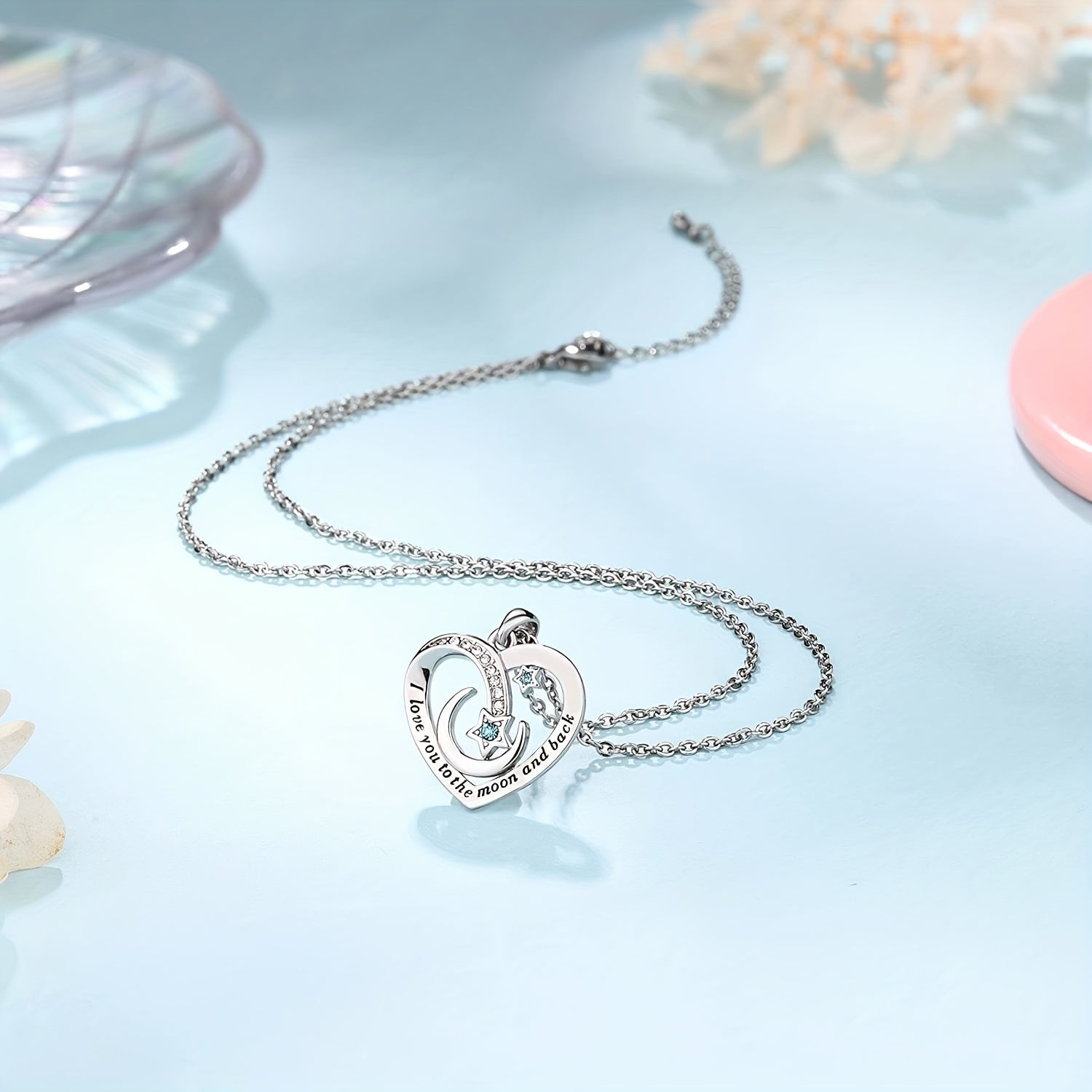 Heart Star Moon Copper Zircon Pendant Necklace With Meaningful Message Card