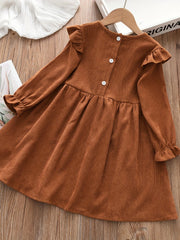 Girls' Corduroy Bow Ruffle Swing Dress for Party Holiday