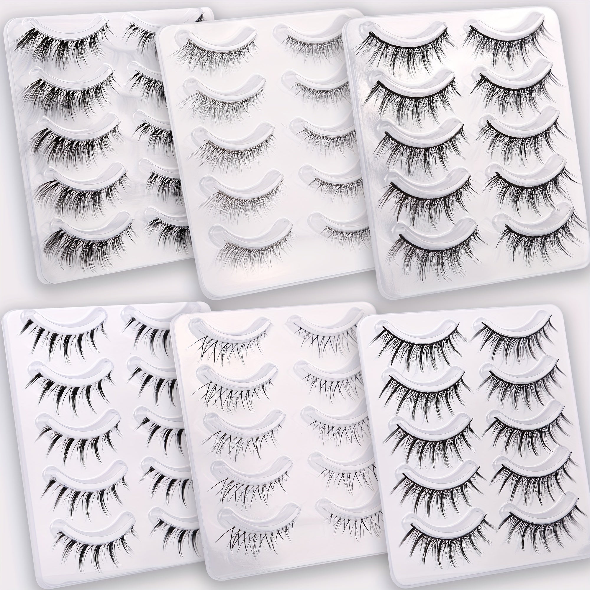 5 Pairs Natural Wispy False Eyelashes Faux Mink Cat Eye Long Lasting