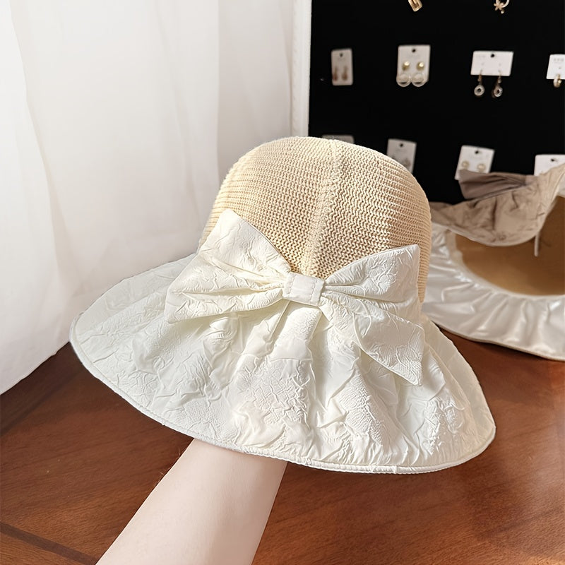 Bowknot Embossed Bucket Hat UV Protection