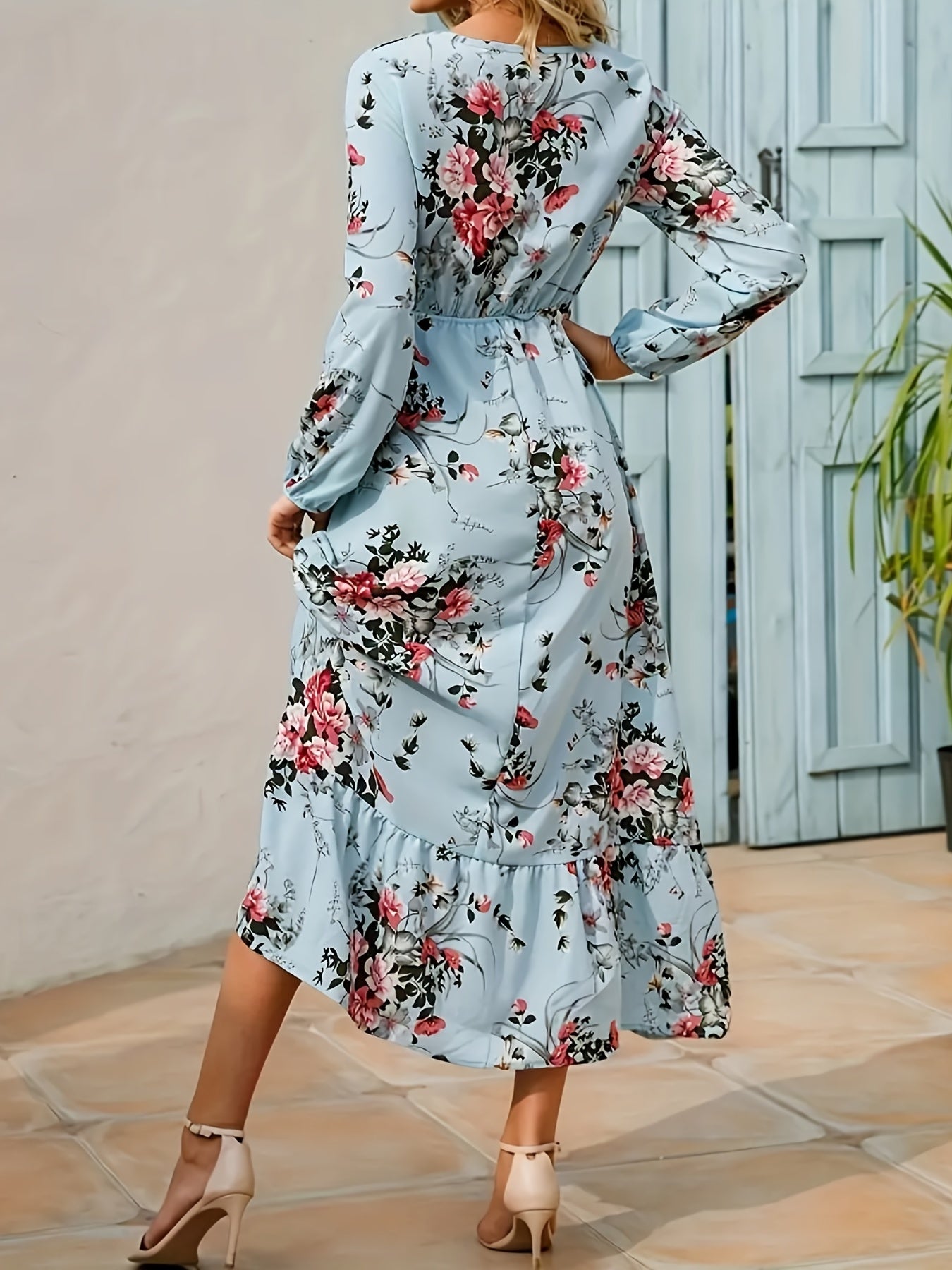  Floral Print Long Sleeve Maxi Dress