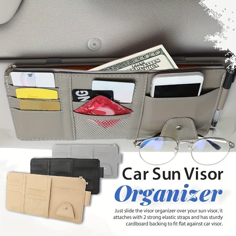 Car Visor Organizer Sun Visor Storage Pouch Sunglasses Holder Ticket Pocket
