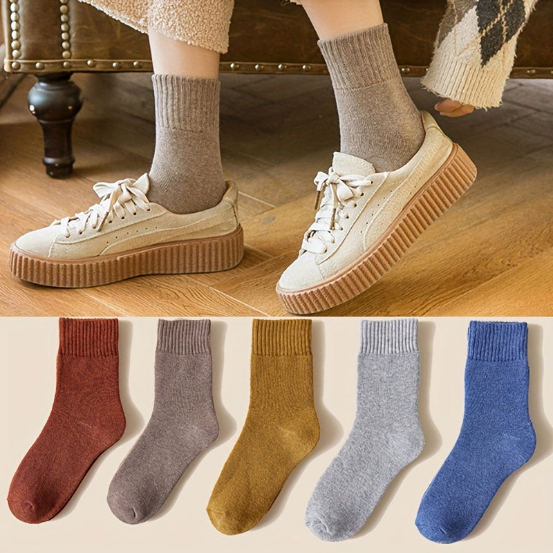 5 Pairs Women's Soft Mid Tube Solid Socks Stockings & Hosiery