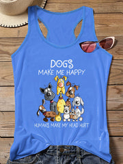  Cartoon Dog Print Round Neck Stretch Vest Top