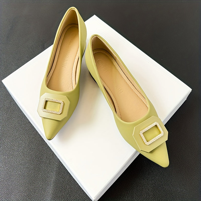 Women's Pointed Toe Low Heels Slip On Buckle Decor Chunky Heels