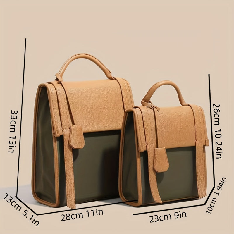 Colorblock Backpack Square Flap Preppy School Rucksack