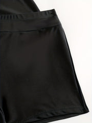  Casual Tankini Set Solid V Neck Cami Top & Shorts Swimsuit