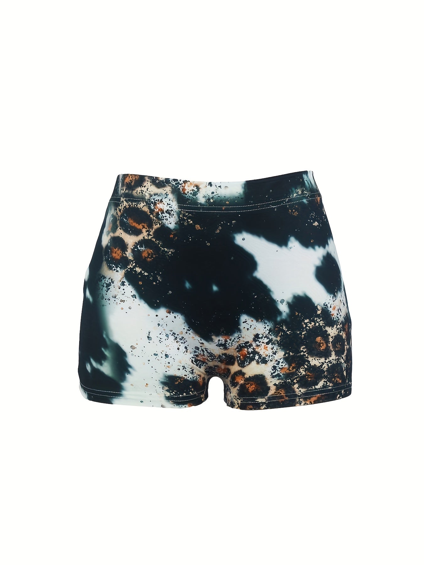  Leopard & Letter Print High Rise Skinny Shorts