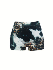  Leopard & Letter Print High Rise Skinny Shorts