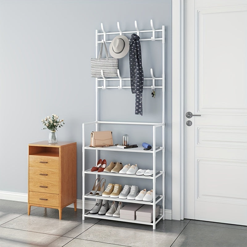 Entrance Coat Rack Foyer Shoe Rack with Storage Shelves