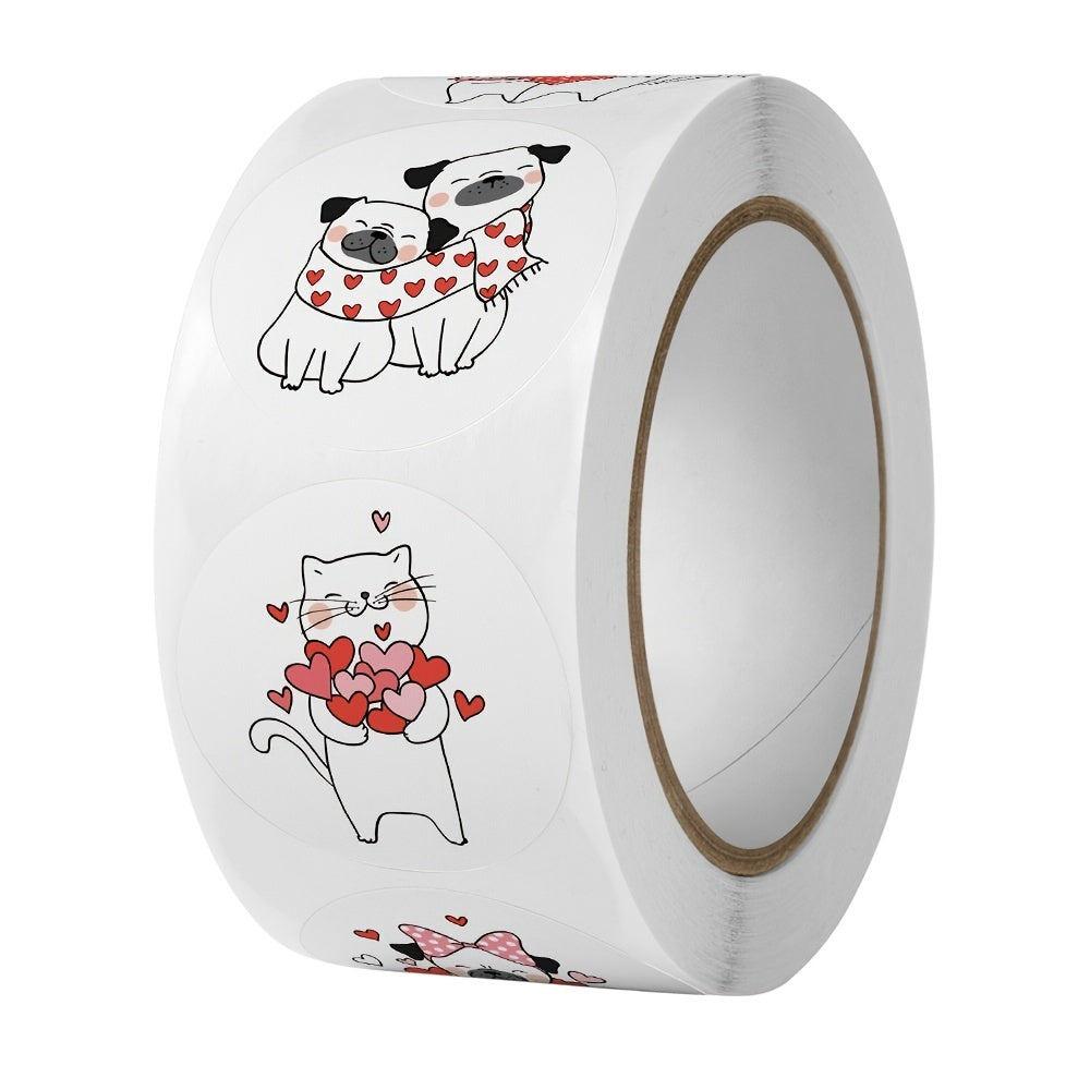 500 Kids Thank You Stickers Roll - Hand Painted Style Tags Love And Cat