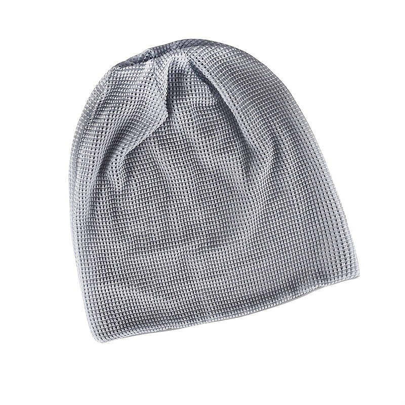 Plaid Hollow Beanie Elastic Lightweight Skull Cap For Women