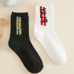 2 Pairs Letter Print Socks Comfy & Breathable Mid Tube Socks Women's Stockings