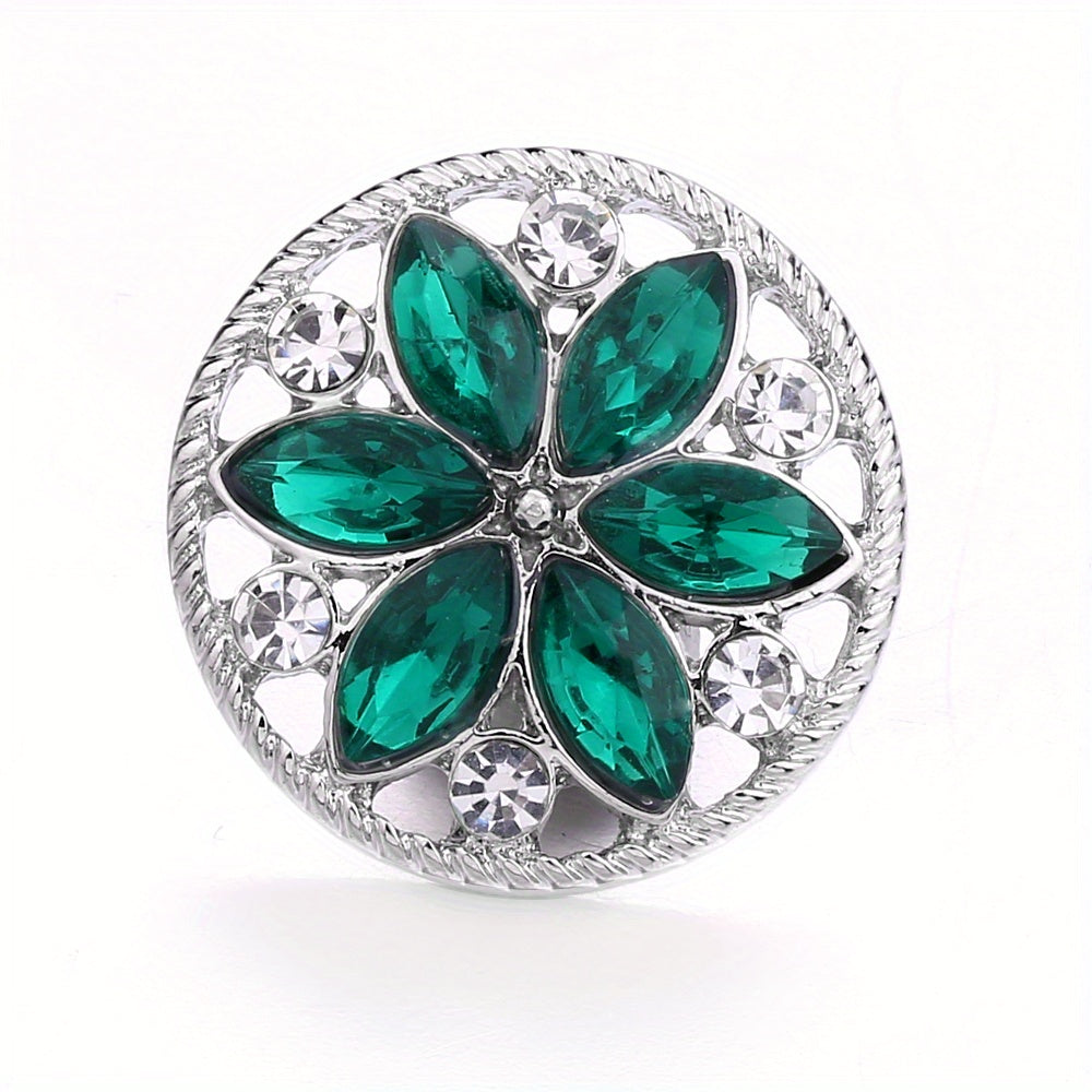 Alloy Flower Decor Round Snap Button with Rhinestones for DIY Jewelry