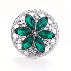 Alloy Flower Decor Round Snap Button with Rhinestones for DIY Jewelry