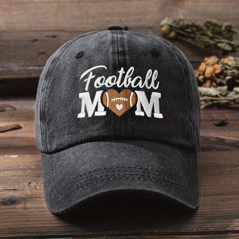 FOOTBALL MOM Baseball Cap Embroidery Washed Distressed Sun Hat