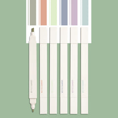 6pcs Morandi Double Ended Highlighters - Students Marking Key Points