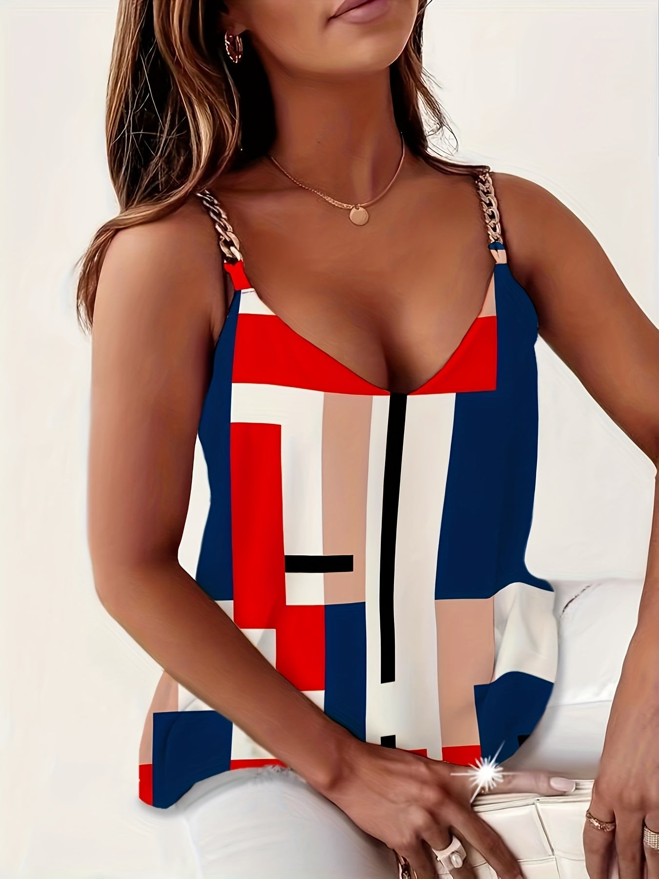 V Neck Spaghetti Strap Top for Summer Women's Clothing