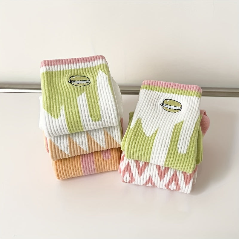 5 Pairs Macaron Print Women's Socks Stockings