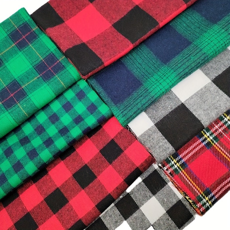 8pcs Plaid Fabric Christmas Set DIY Patchwork Clothing 19 7in 15 7in