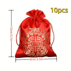 10pcs Chinese Brocade Embroidered Gift Bag for Spring and New Year