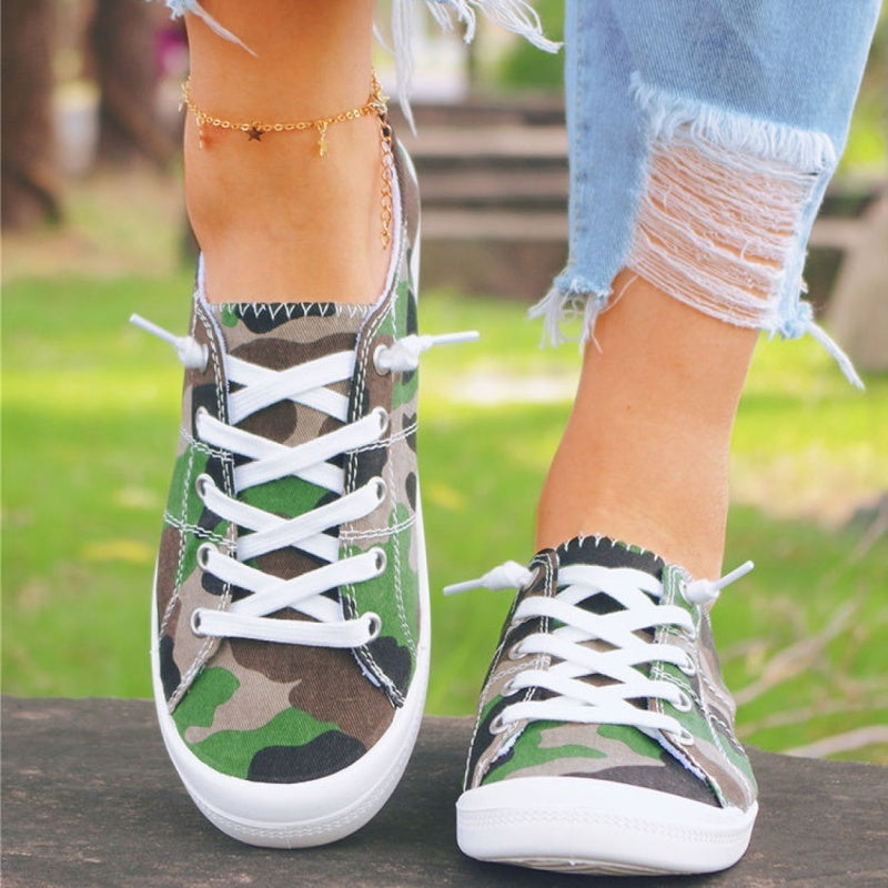 Women's Camo Canvas Shoes Lace Up Lightweight Casual Low Top Shoes