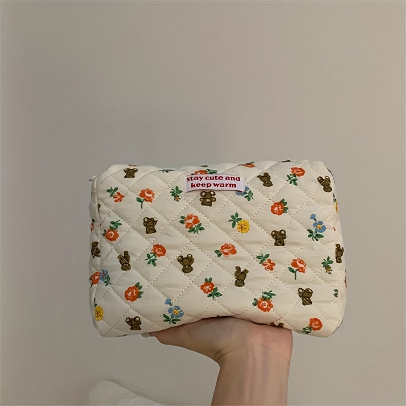 Bear Flower Cosmetic Bag Large Capacity Portable Travel Washing Bag