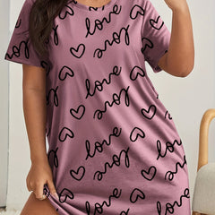  Heart & Letter Print Short Sleeve Sleep Dress
