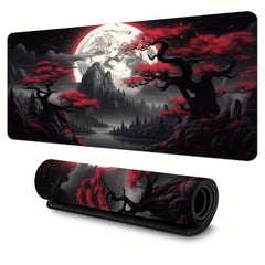 Dark Red Moon Desk Mat Large Gaming Mouse Pad Non Slip Computer Mat