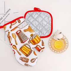 2pcs Oven Mitts Heat Insulation Mat Set Baking Gloves