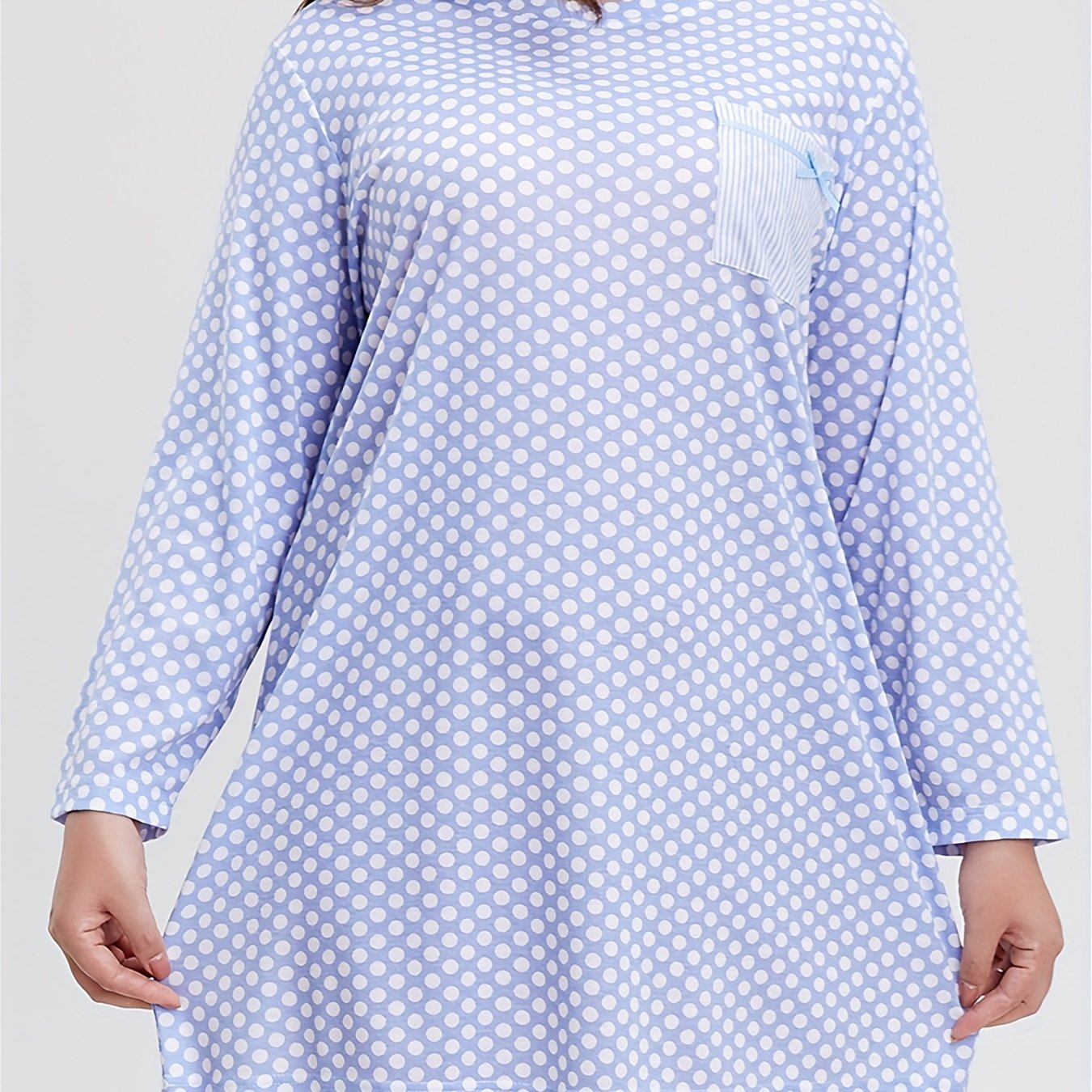  Polka Dot Print Striped Tee Sleep Dress