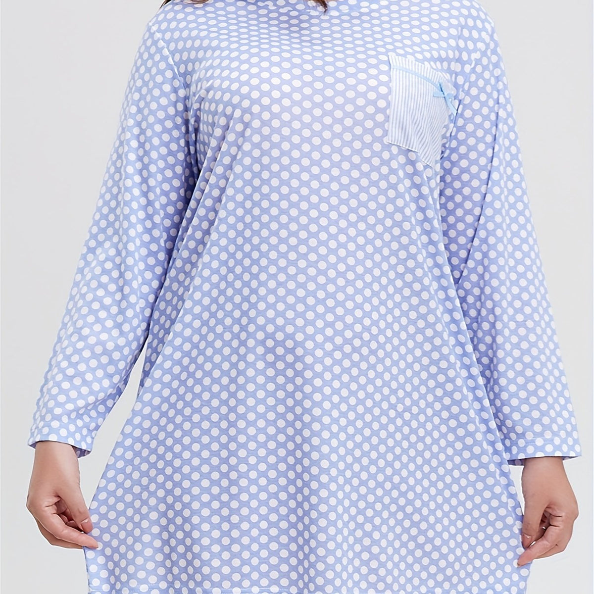  Polka Dot Print Striped Tee Sleep Dress