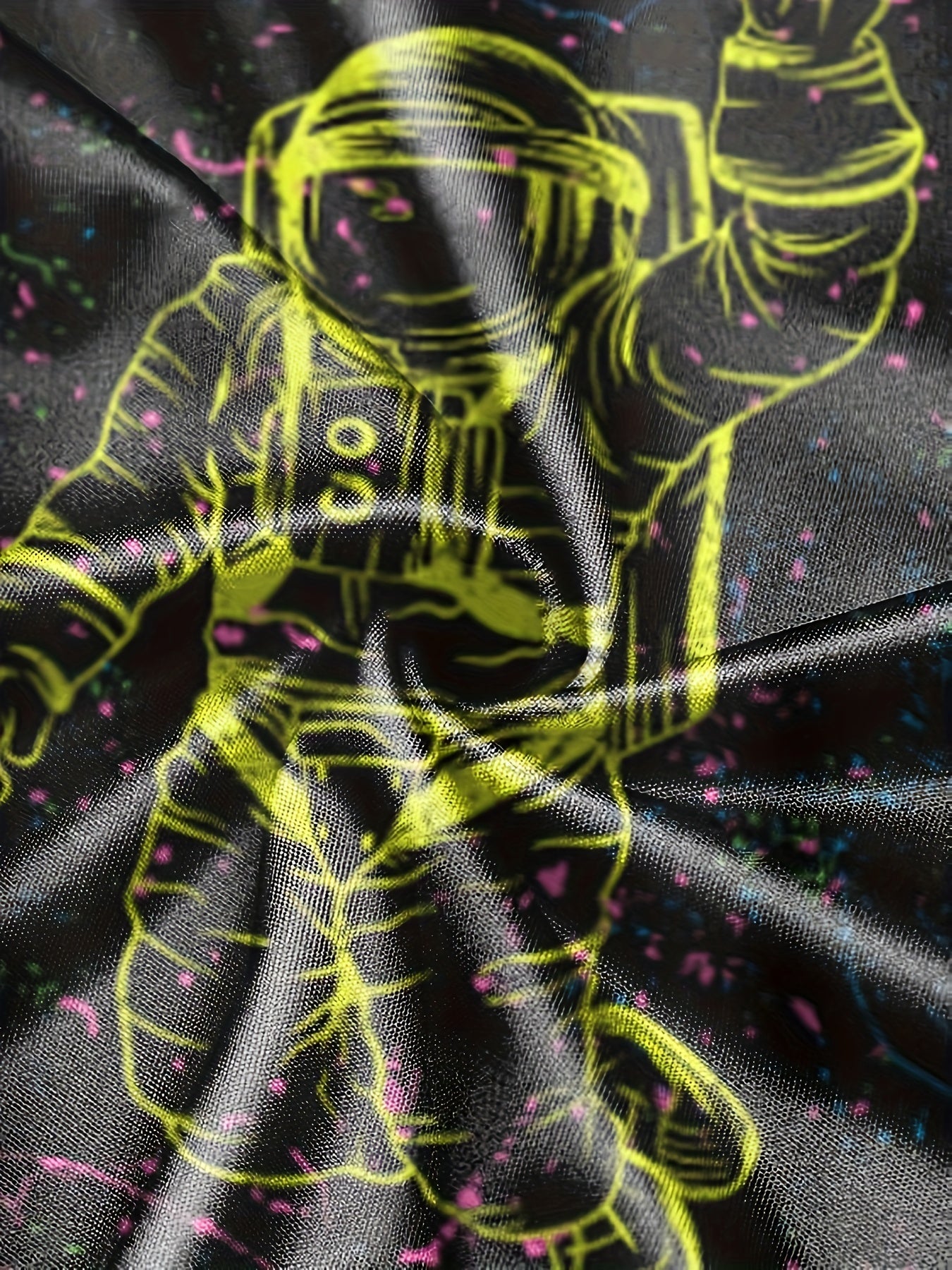 Floating Astronaut Print Boy's Short Sleeve T shirt Breathable Casual Top