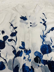 Women's Plus Floral Print Short Sleeve Button Up V Neck Blouse