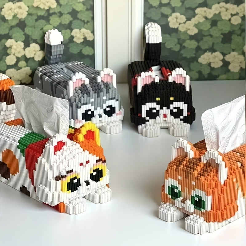 Colorful Pixel Building Block Tissue Box Durable PP Storage