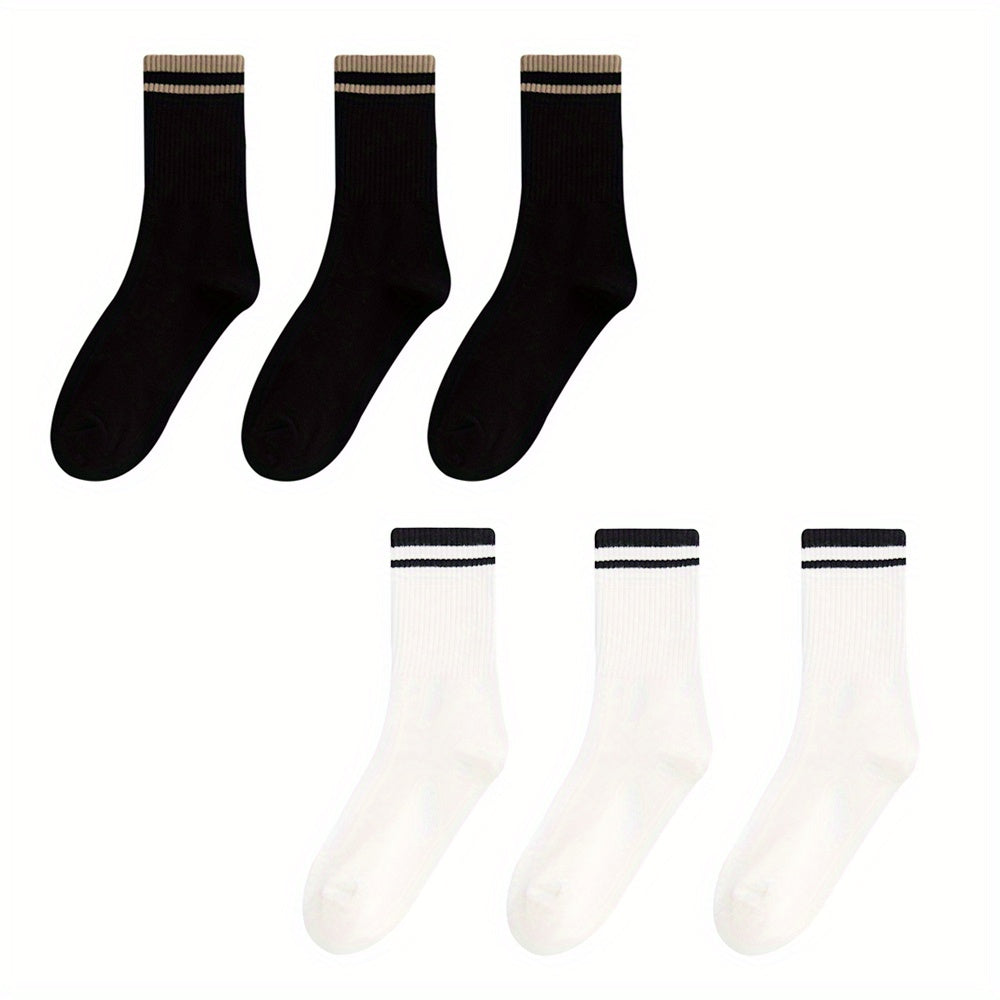 6 Pairs Striped Crew Socks Breathable All-match Women's Stockings & Hosiery