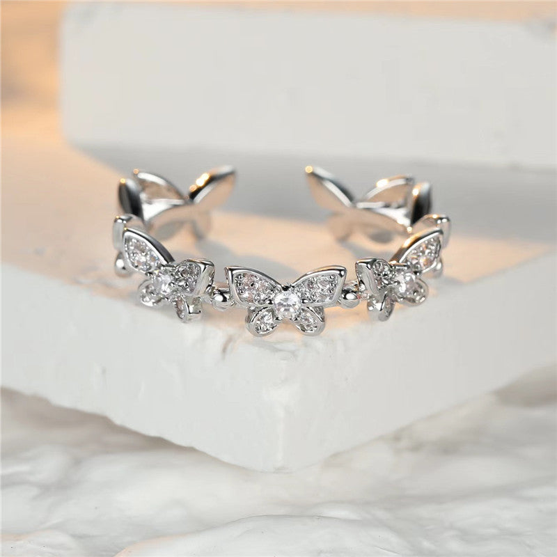 Butterfly Zircon Ring Inlaid Zircon Ring Female Opening Adjustable
