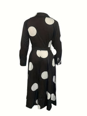  Dot Print Long Sleeve Maxi Dress